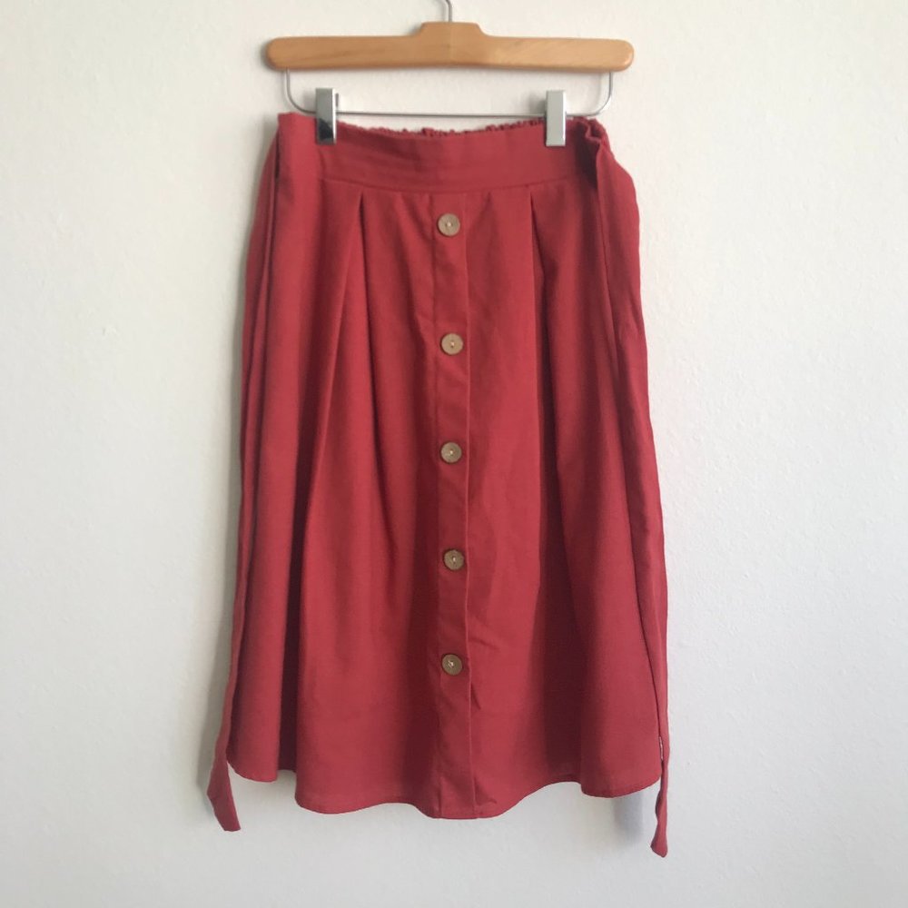 See You Monday Orange Linen Blend Knee Length Skirt Size M Fits XS Extra Small